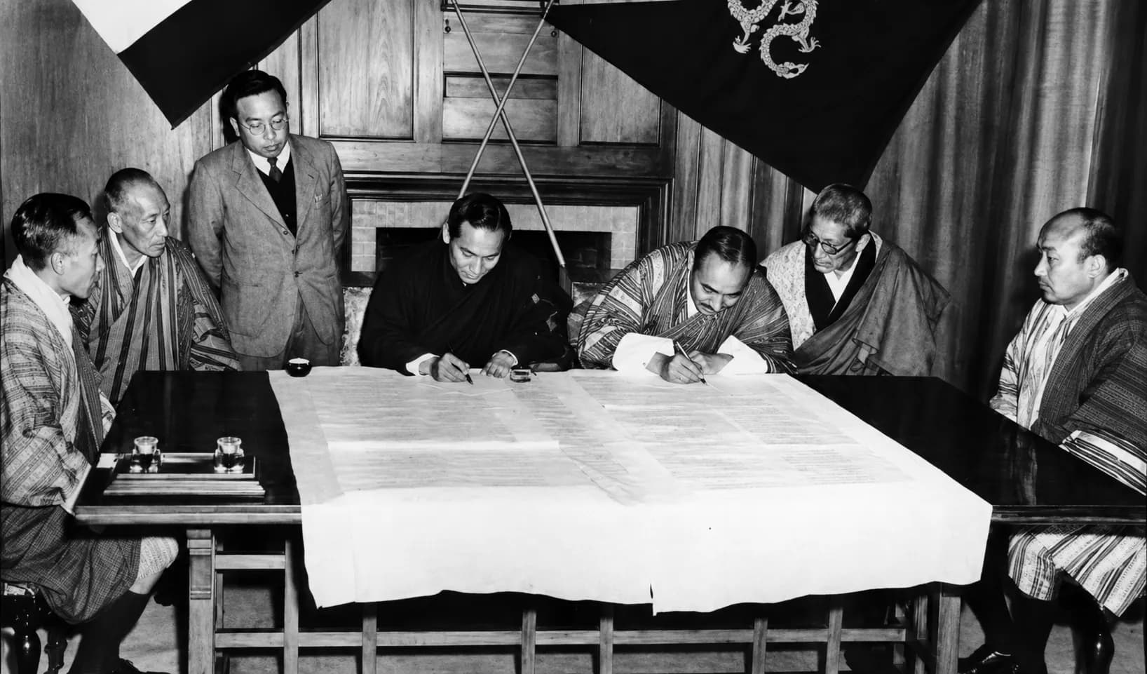 The Bhutan-India Treaty signing in Darjeeling, 8 August 1949 — the foundational bilateral framework