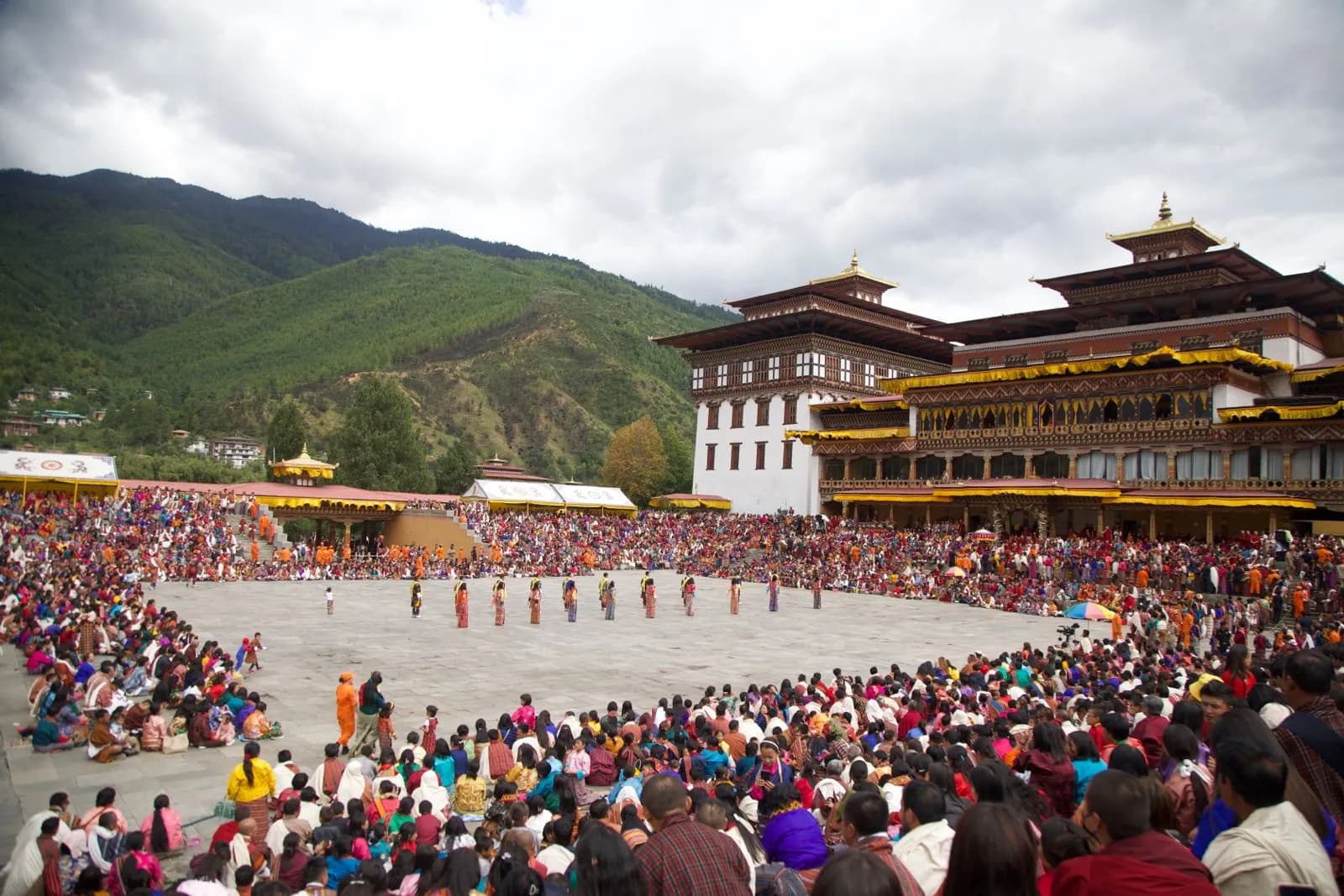 Thimphu Tshechu mask dance in the Tashichho Dzong courtyard